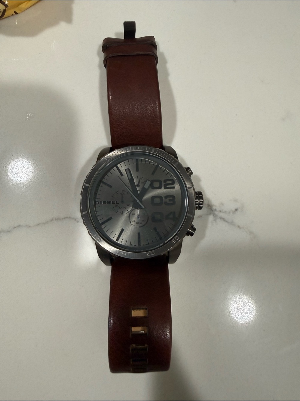 Diesel Silver Dial with Brown Leather Strap Watch
